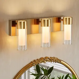 【Lighting Series】Tribesigns LED Bathroom Light Fixtures 3-Light Vanity Lights Over Mirror Wall Lights with 3 Color Modes & Gold Finish Wall Sconces with Clear Glass Shades for Bathroom Hallway Bedroom Energy Saving Unique Design Easy Install