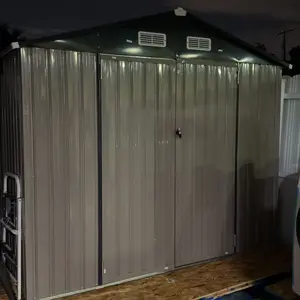 Aoxun 12x14FT/10x12FT/10x8FT/6x8FT/6x4FTLarge Size Brown Metal Outdoor Storage Shed, Utility Garden Building with Double Hinged Large Lockable Door, Metal Roofing & Sloped Roof, for Garden, Backyard,summervibes