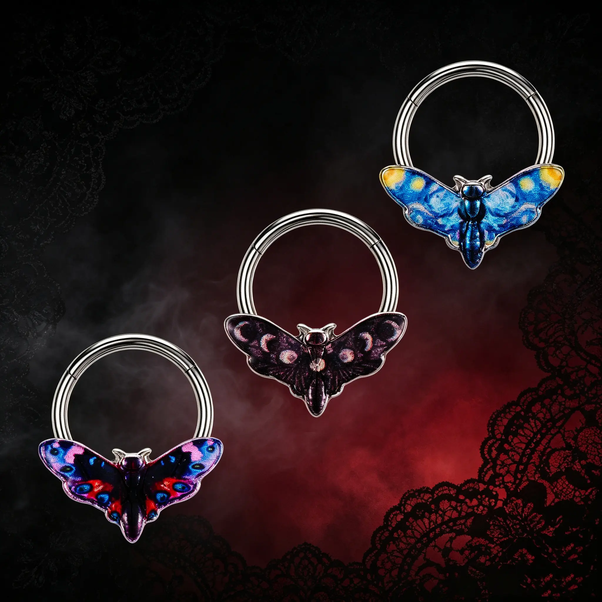OUFER Moth 16G Hinged Segment Septum Ring, Stainless Steel Non-Tarnish Septum Jewelry, Body Jewelry