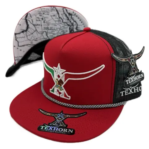 SAN BUENA Red Cap with Mexico in Texhorn Logo - Unique Design & Map Detailing on Mesh Side