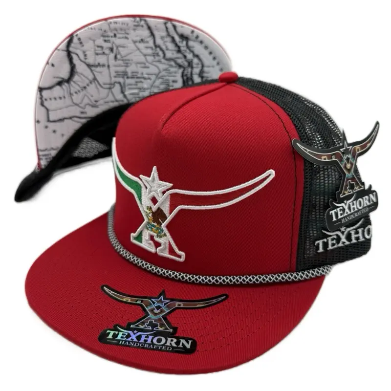 SAN BUENA Red Cap with Mexico in Texhorn Logo - Unique Design & Map Detailing on Mesh Side