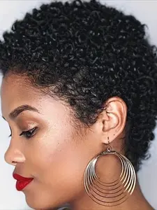 Human Hair Wig Women's Short Curly Hair Wig , Y2K Style Daily Casual Party Halloween Wig , 150% Density , 6 Inch Full Machine  Made Wig