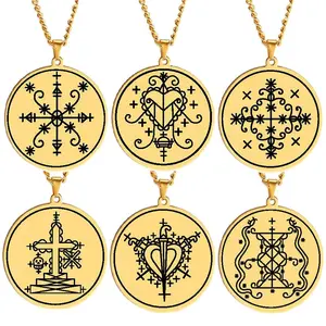 Mens Stainless Steel Voodoo Veve Necklace Papa Ghede Damballah Kalfou Seal Pendant Mystical Streetwear Jewelry