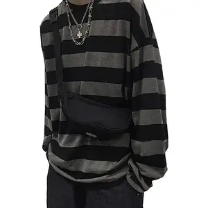 Striped crewneck long-sleeve T-shirt/pullover, punk Harajuku streetwear GARMENTARY