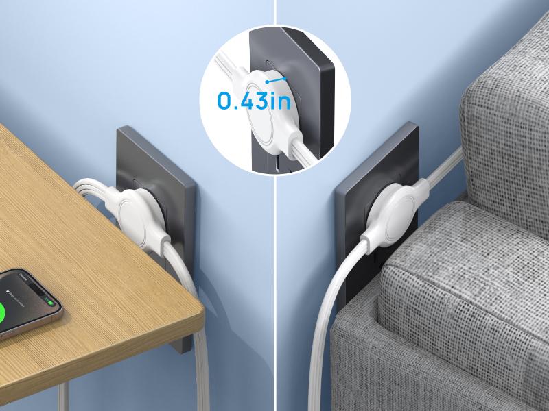 TROND Split Extension Cord Power Strip, Twin 6ft on Each Side, Low-Profile Flat Plug, Dual 3 Grounded Outlet Extender Cubes, 13 Amps, 16 Gauge Wire, for Behind TV Stand Sofa Headboard, Indoor, White