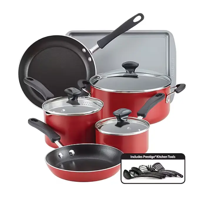 Farberware Cookstart DiamondMax Aluminum 15-Piece Cookware Set, Superior Food Release, Complete Kitchen Essentials for Every Home, Heavy-Duty Aluminum, Easy to Clean, Oven Safe up to 350°F, Dishwasher Safe