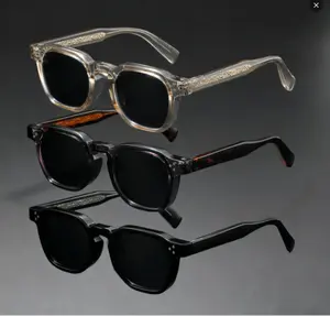 Vintage Square Frame Sunglasses with Transparent Gray Acetate Frame, Tortoise-Pattern Engraved Temples & Black Lenses, Winter Style Essential for Everyday Wear and Seasonal Gifting