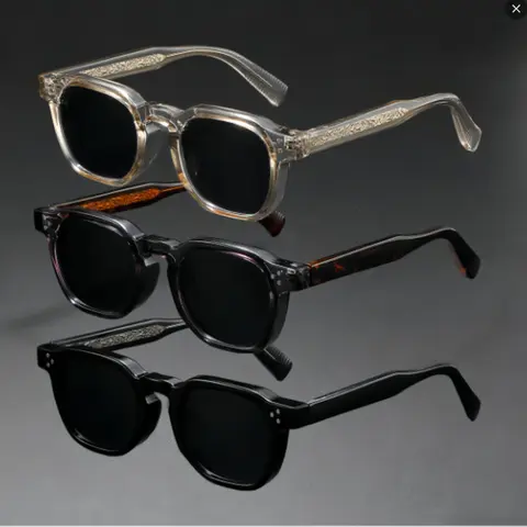 Vintage Square Frame Sunglasses with Transparent Gray Acetate Frame, Tortoise-Pattern Engraved Temples & Black Lenses, Winter Style Essential for Everyday Wear and Seasonal Gifting