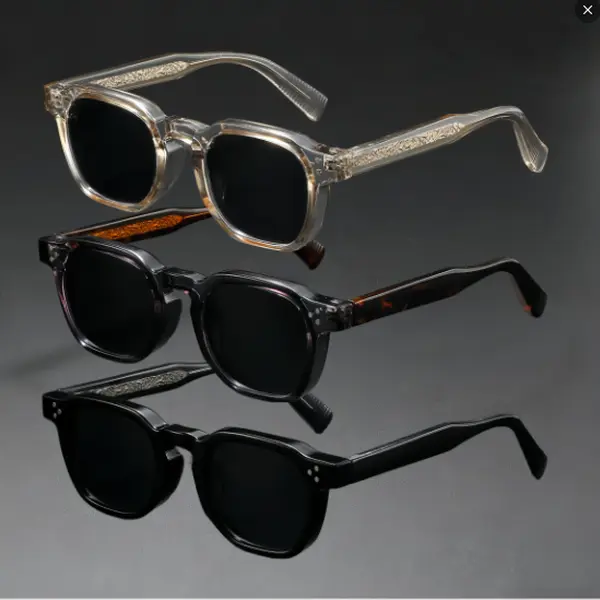 Vintage Square Frame Sunglasses with Transparent Gray Acetate Frame, Tortoise-Pattern Engraved Temples & Black Lenses, Winter Style Essential for Everyday Wear and Seasonal Gifting