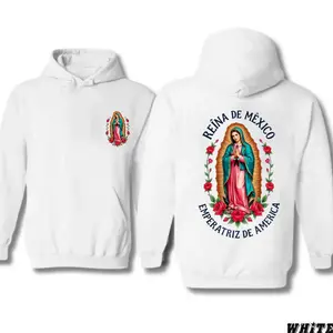 Reina de Mexico Hoodie, Virgen de Guadalupe Hoodie, Emperatriz de America Catholic Hoodie, Mexican Faith Religious Gift Hoodie