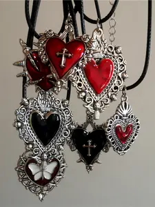Original Necklace, Gothic Heart Pendant, Butterfly Heart Chain, Unisex Punk Jewelry, Halloween Party Gift, Friend Present