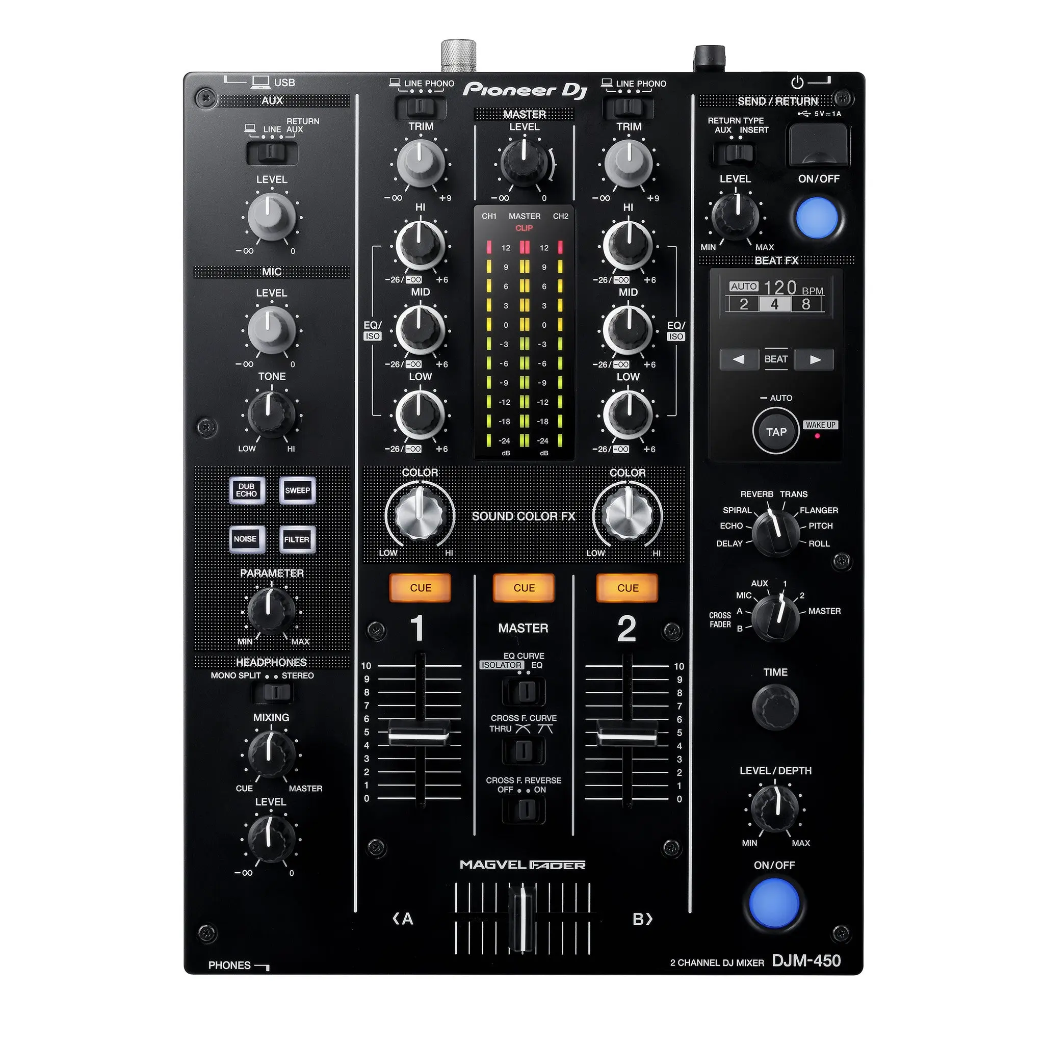 Pioneer DJ DJM-450 Compact 2-Channel Digital Audio Sound Mixer with Adjustable Controls