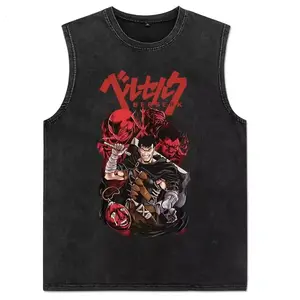 Berserk Inspired Washed Tank Tops, Gym Essential, Vintage Casual Crewneck Short Sleeves Menswear T-shirt Classic Cotton Fabric Streetwear