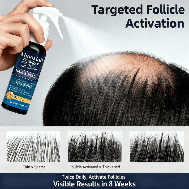 1 /2/3Bottles｜Osimoon 5% Minoxidil with Biotin Hair & Beard Growth Spray｜Extra Strength Hair Loss Treatment·Improve Thinning & Fragile Hair｜For Men & Women·Scalp - Safe·Hair Growth Essential