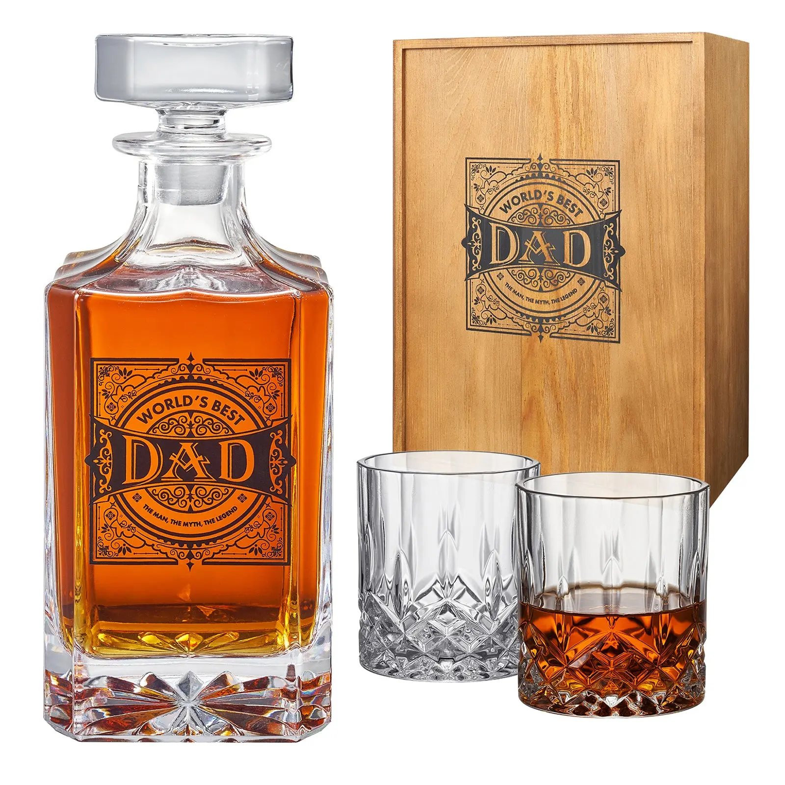 Gift for Dad Decanter Gift Set | 730mL Decanter 2 Glass | Father's Day, Birthday, Housewarming Gift for Your Loved One, Men, Dad, Him, Beautiful Wooden Gift Box