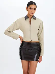 Vinette Sage Cotton Gabardine Cropped Front Zip Jacket