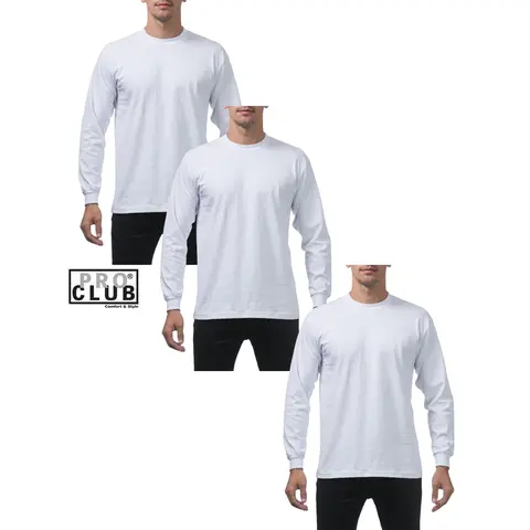 Pro Club Men's 3-Pack Stylish Heavy Cotton-Polyester Long Sleeve Crew Neck Fitted Upside Down Husband T-Shirts - Monochrome Menswear, All-Seasons Long Sleeve Tops for Daily Wear, Charcoal