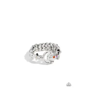 Modeling Moon - Orange and Iridescent Rhinestone Moon Lightning Bolt Silver Ring - Paparazzi