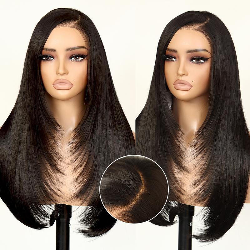 Synthetic 9x7 Glueless C-Part Layered Wig Wear and Go Lace Front Straight Wig Pre Plucked Pre Cut Vivid Self Growing Clean Hairline with Tiny Knots Synthetic 9x7 Glueless C-Part Layered Wig Wear and Go Lace Front Straight Wig Pre Plucked Pre Cut Vivid Self Growing Clean Hairline with Tiny Knots