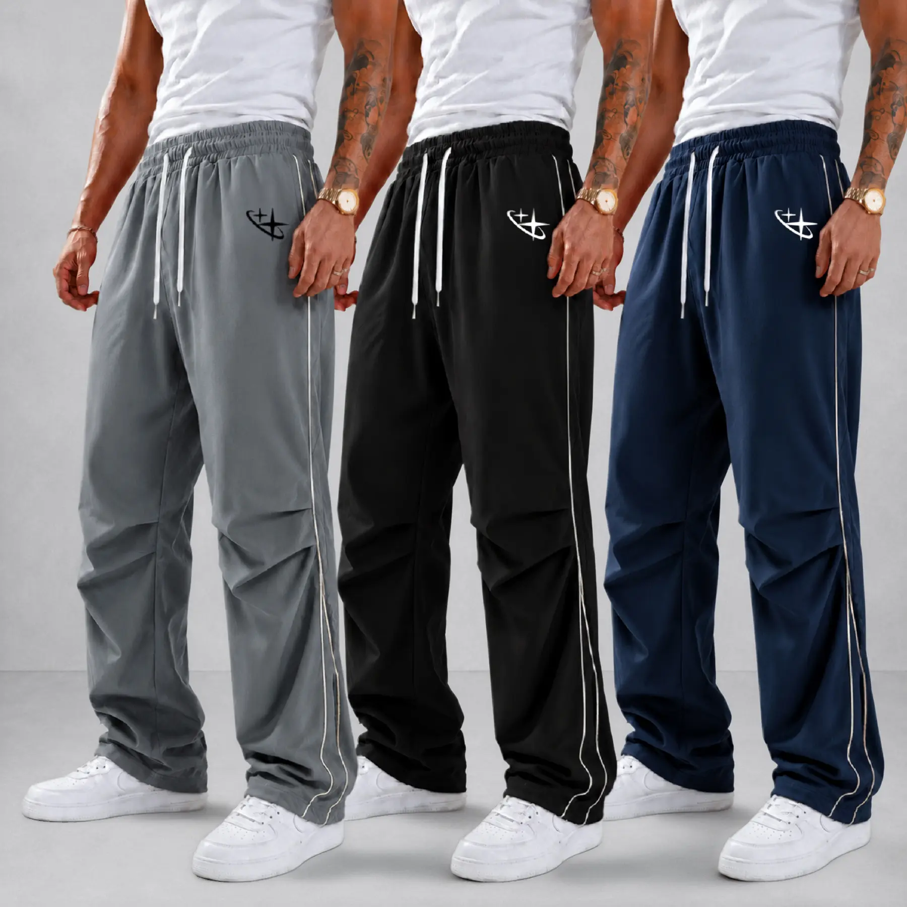 Mens 3 Pack Track Pants Side Stripe Joggers Relaxed Straight Leg Athletic Pants Drawstring Waist Lightweight Lounge Pants for Gym Travel Running Streetwear Summer Outfits 90s Activewear Mensfashionwear Everyday Casual Bottoms