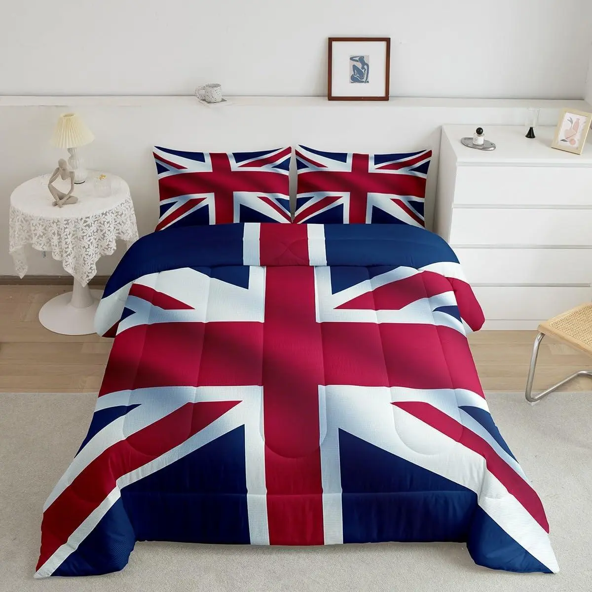 Union Jack Comforter Set,Retro United dom Flag Lightweight Bed Set for Kids Boys Girls,Vintage London Breathable Down Comforter for Bedroom,Red Blue England Cozy Duvet Set