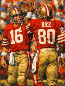 San Francisco 49ers Montana & Rice 13x19 Oil Painting Print