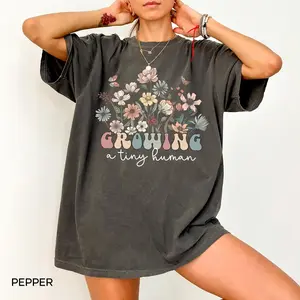 Growing A Tiny Human T-shirt - Comfort Colors, Wildflower Pregnancy Announcement Tee, Floral Maternity Shirt, Mom To Be Gift