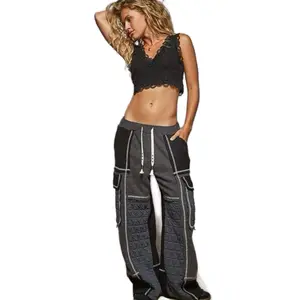 POL's Relaxed Fit, Rib Pants with Quilted Side Pocket Contrast - Stylish & Comfortable Women's Fashion