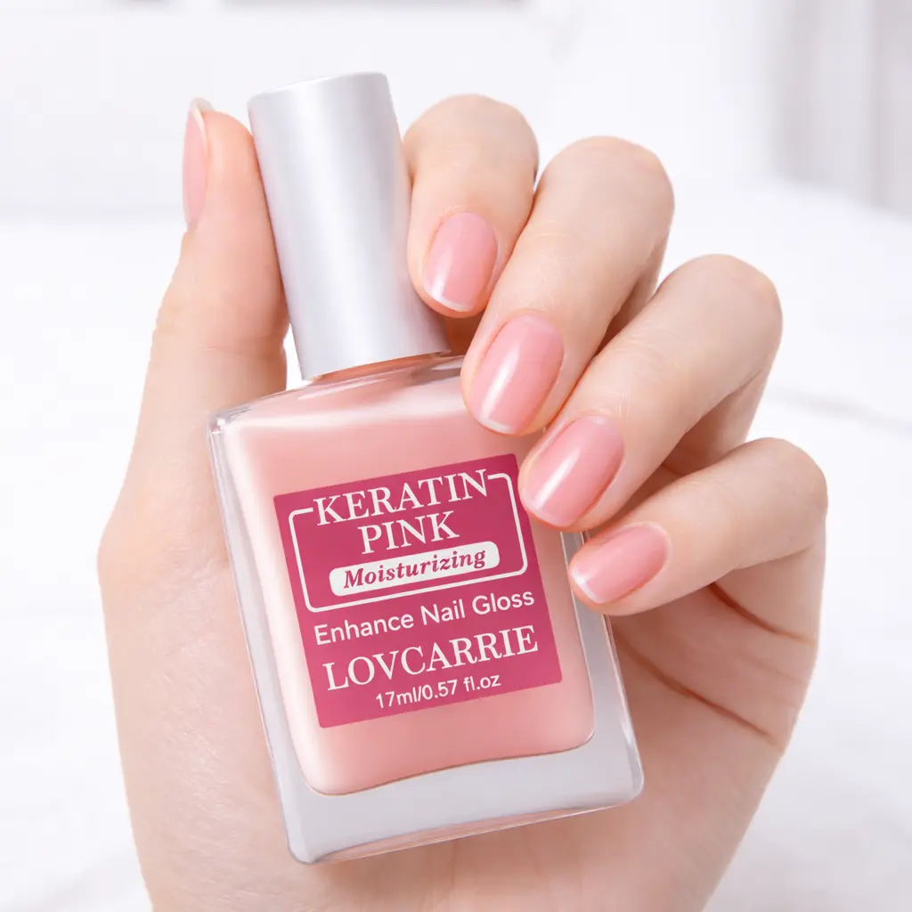 LOVCARRIE Keratin Pink Nail Care Moisturizing Enhance Nail Gloss 17ml/0.57fl.oz Promotes Growth Strengthens Nails No UV Lamp Required