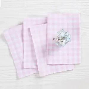 Gingham Napkins Set of 4 with Floral Design and Pink and White Checkered Patterns - Cutlery