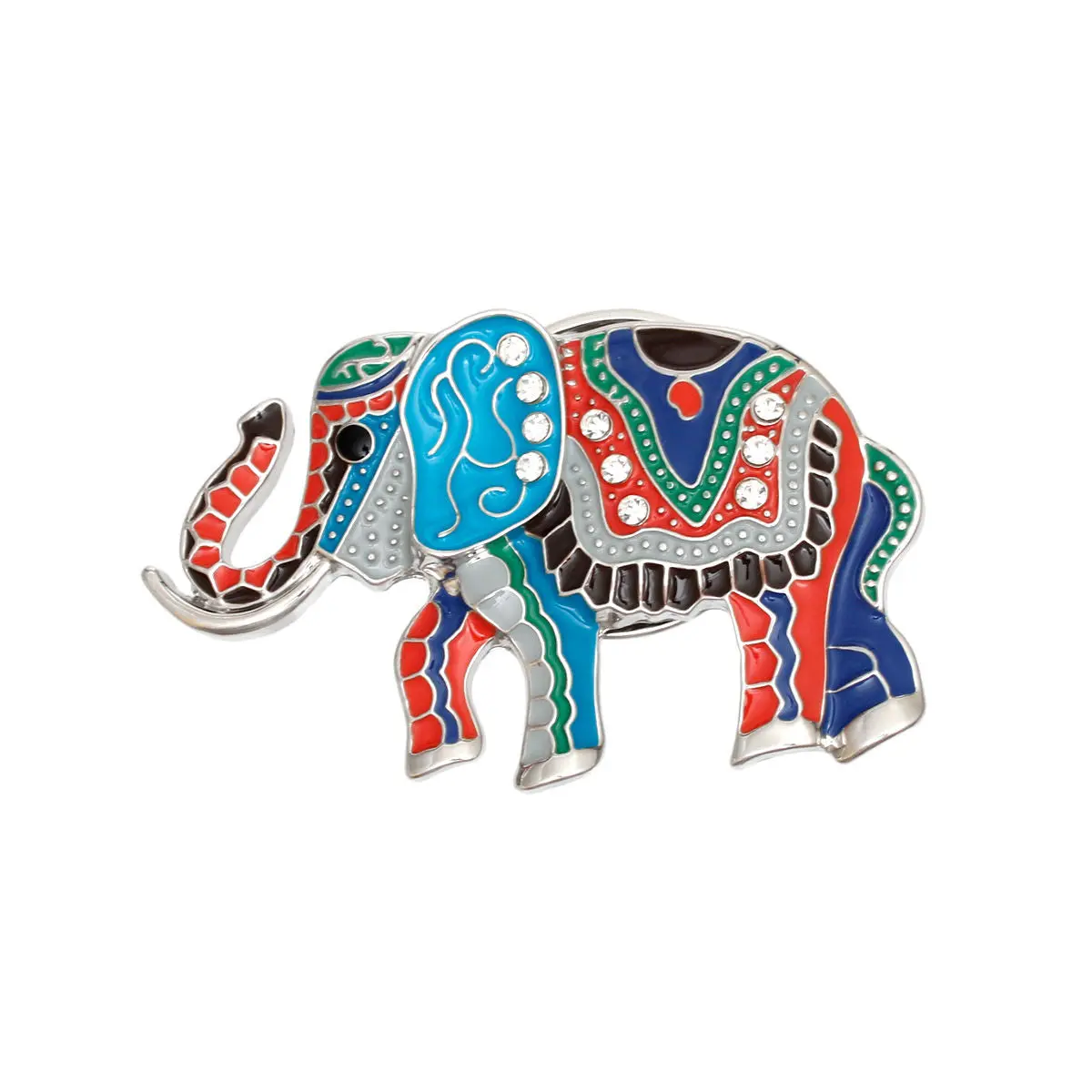 Female Multicolor Tribal Elephant Shape Magnetic Brooch, Fashion Collar Clip for Casual Wear