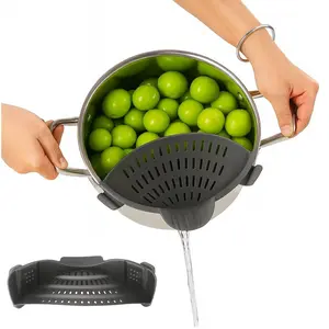 Food On Strainer - Silicone Clip-On Strainer for Pots and Pans - Collapsible Design - Heat Resistant Colander for Vegetables and Noodles - Ideal for Rice, Grains -Greypasta vegetable fruit
