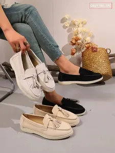 New Soft Sole Fringe Loafers, Lazy One-Step Commuter Shoes, Comfortable Flat Casual Shoes, Fashion Textile Upper, Rubber Sole, All Seasons