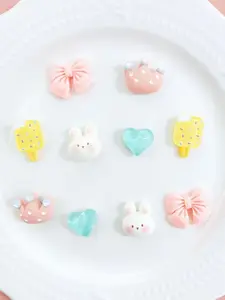 DIY Cute Bunny Bow Shoe Charms 10PCS Set for Croc Clogs Ice Cream Heart Crown Accessories Decor for Women Girls to Customize Shoes