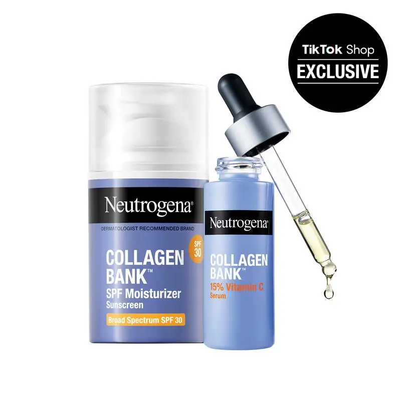 Neutrogena Collagen Boosting Glow Duo | Collagen Bank Broad Spectrum SPF 30 Moisturizer & Neutrogena Collagen Bank 15% Vitamin C Glow Serum