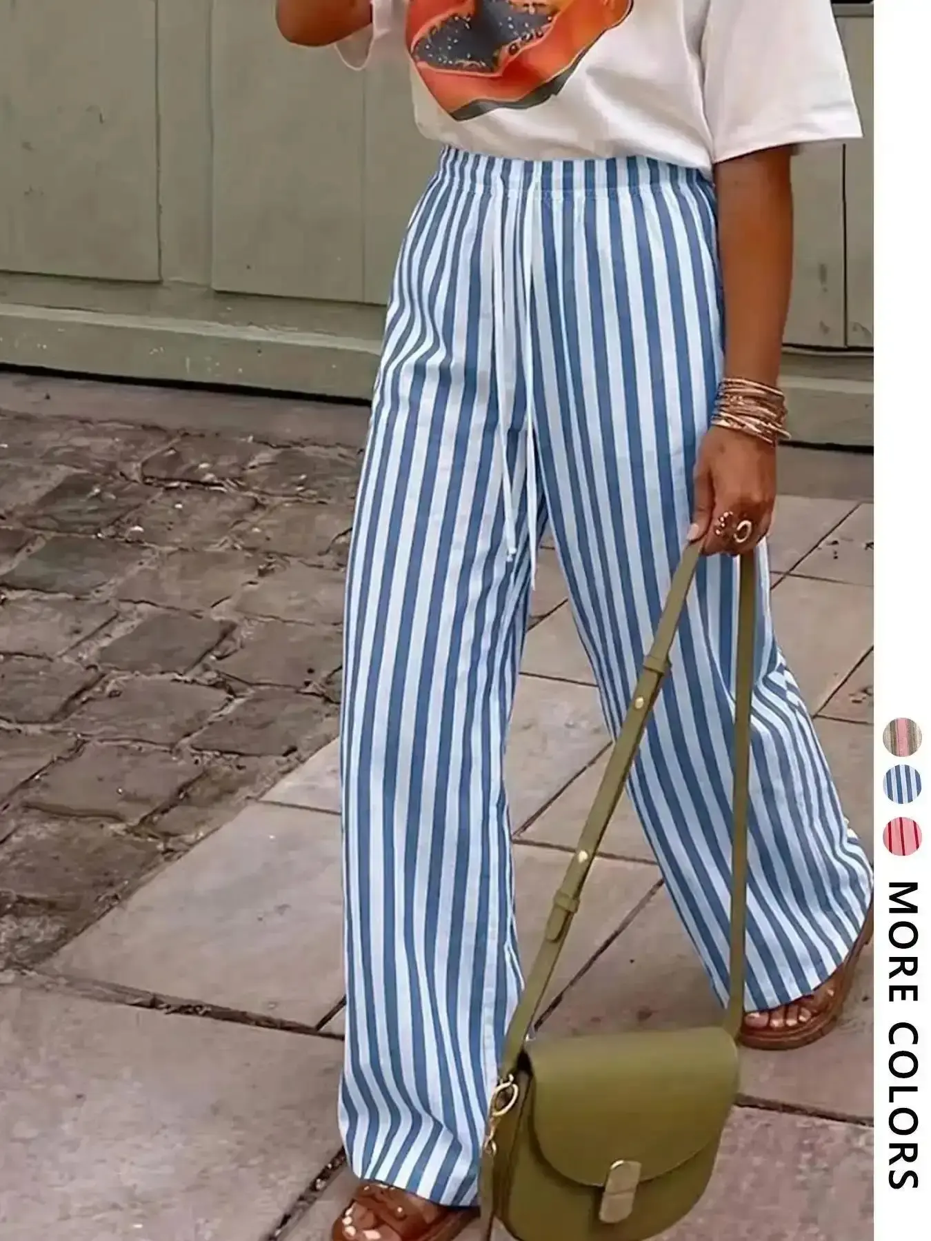Women's Casual Loose Baggy Long Pants, Soft Comfortable Fabric with Striped Design, Loose-Fitting Drawstring Waist for All Seasons, Relaxed Fit, Slimming, Comfy, Classic, Stylish, Versatile