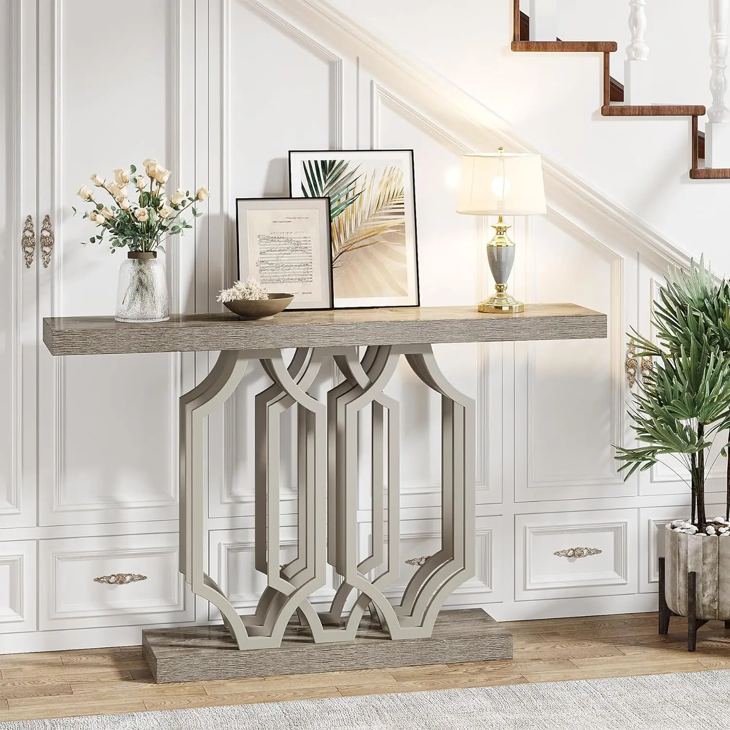 Tribesigns 55 Inch Farmhouse Style Entryway Console Table with Metal Frame