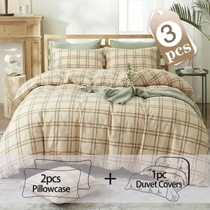 Minimalist Plain Down Comforter Set (1 Quilt Cover + 2 Pillowcases), Soft Bedding Set for Bedroom, Guest Room, Holiday Gift