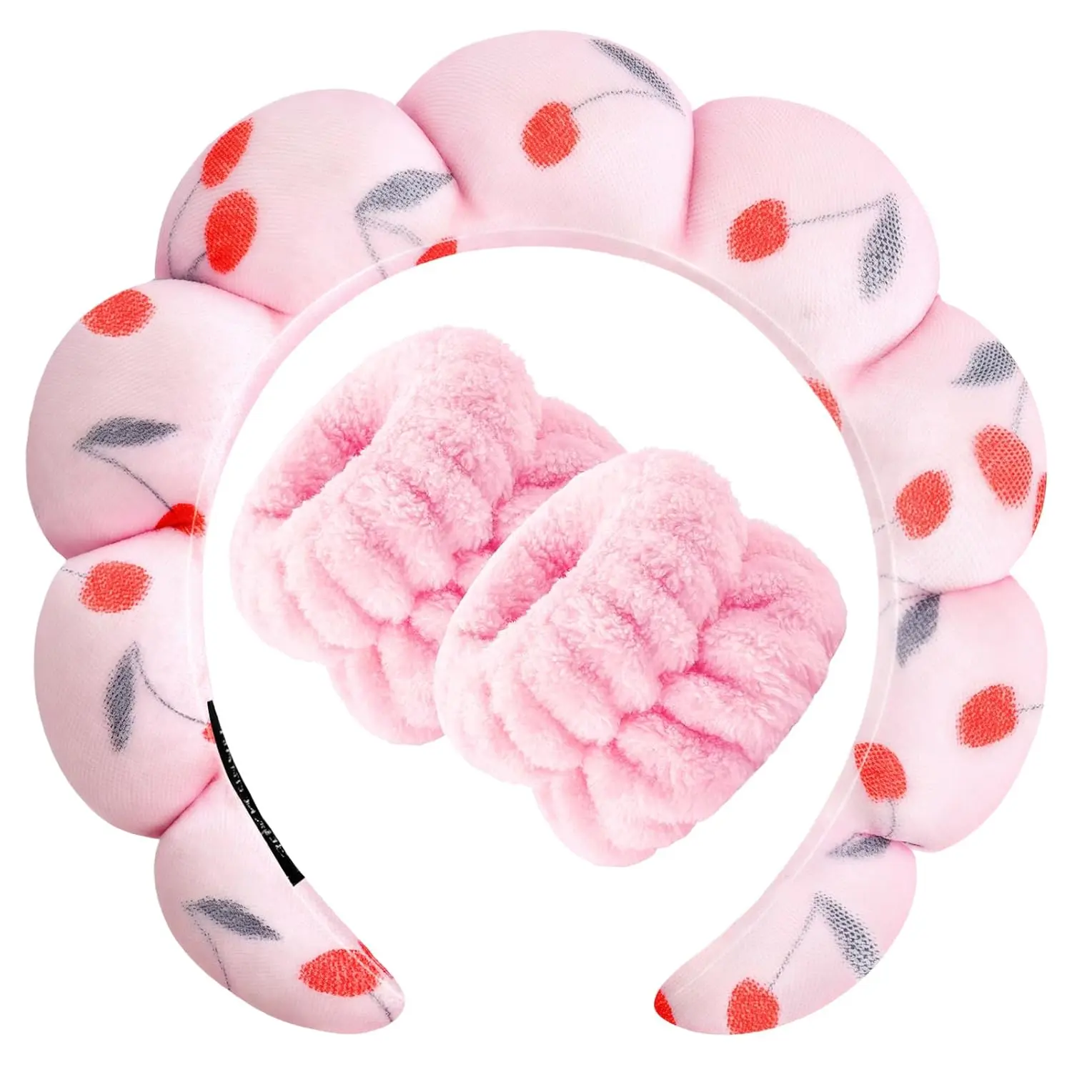 Women's 2-Piece Cushioned Bubble Spa Headband & Wristband Accessory Kit - Soft Velvet Comfortable Cute Style Hair Band, Absorbent Wristbands for Makeup, Self Care | TikTok Beauty Gift for Teen Girls, Cushioned Headbands, Cute Style Headbands