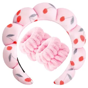 Spa Headband & Wristband Set  Bubble Skincare Headband with Absorbent Wristbands | Soft Velvet Face Wash Hair Band for Makeup, Yoga & Self Care | Cute TikTok Beauty Accessories Gift for Women & Teen Girls
