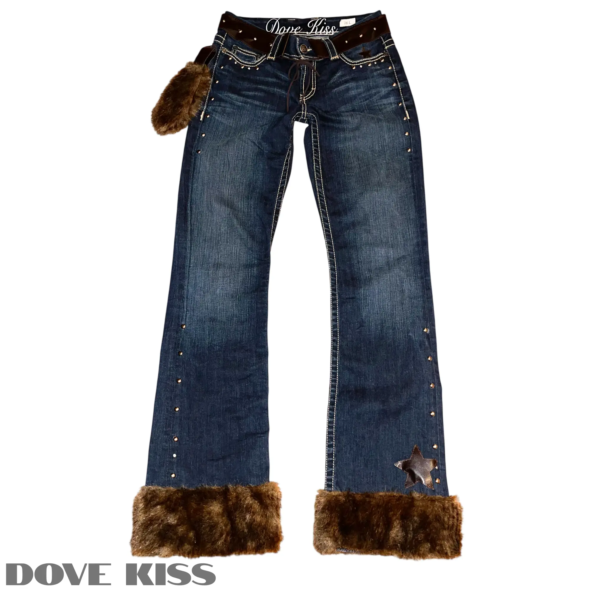Reworked/Upcycled “SHOWSTOPPER” Diva Faux Fur Trim Jeans - SIZE 26L