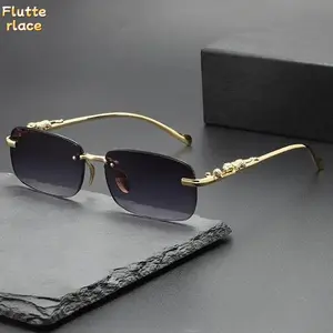 Y2K Retro Rimless Sunglasses Rectangle Square Lens Frameless Shades with Metal Temple Lightweight UV Protection Fashion Eyewear for Men Women Street Style Travel Driving Festival Outdoor Daily Wear