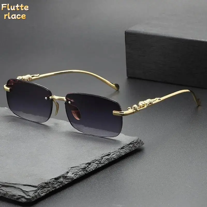 Y2K Retro Rimless Sunglasses Rectangle Square Lens Frameless Shades with Metal Temple Lightweight UV Protection Fashion Eyewear for Men Women Street Style Travel Driving Festival Outdoor Daily Wear summerwins