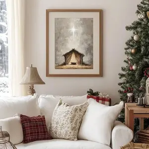 1pc Christmas Manger Wall Art Picture Nativity Prints Canvas Paintings Vintage Nativity Scene Posters Christmas Star Decor For Living Room,Bedroom Or Farmhouse Room Decor Gift For Her Unframed