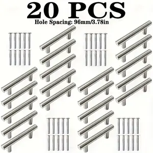 20pcs Stainless Steel Cabinet Handles - T-shaped Drawer Pulls, 150mm Furniture Handles, Modern Style Cabinet Hardware, Ergonomic Design, Suitablefor Kitchen, Office and Commercial Use, Corrosion Resistant, Furniture Handle Upgrade, Drawer Pull Replacement