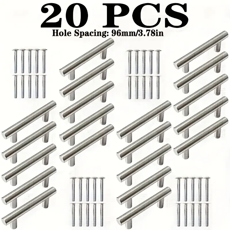 20pcs Stainless Steel Cabinet Handles - T-shaped Drawer Pulls, 150mm Furniture Handles, Modern Style Cabinet Hardware, Ergonomic Design, Suitablefor Kitchen, Office and Commercial Use, Corrosion Resistant, Heavy Duty Handle, Drawer Pull Replacement