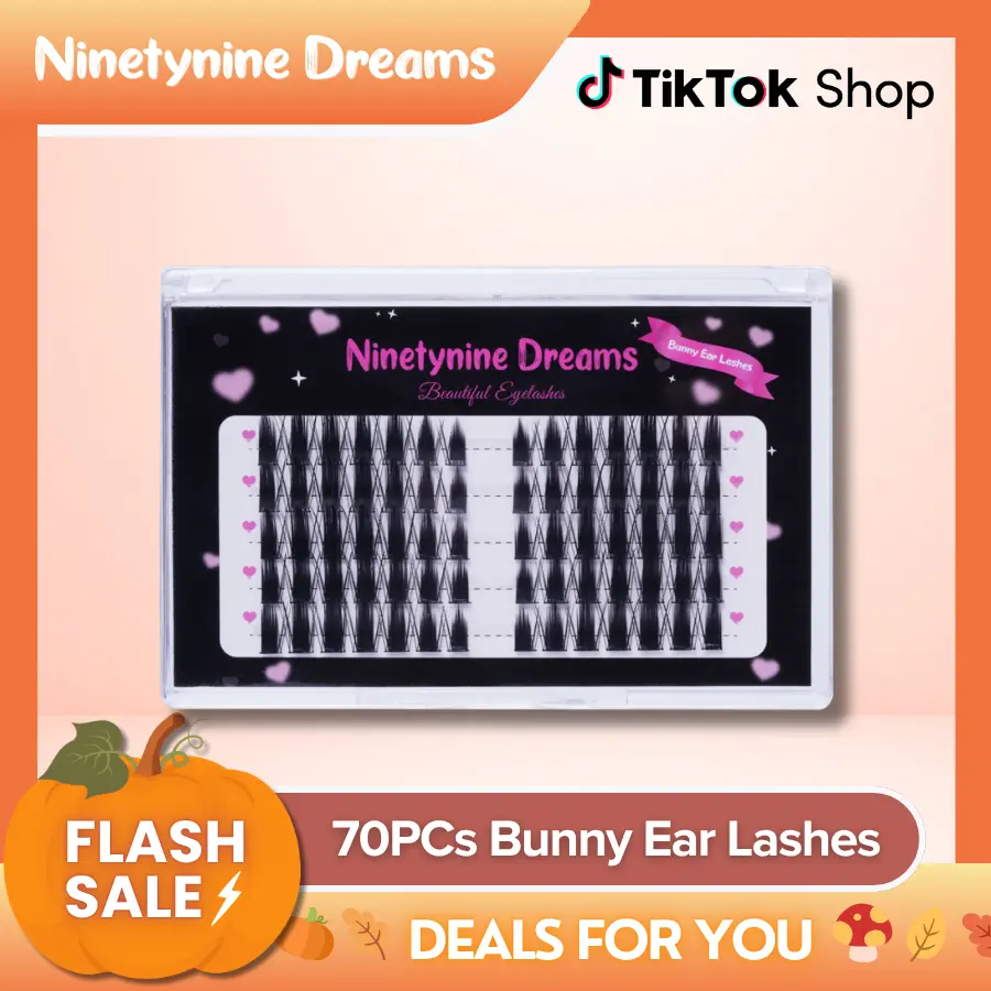 Ninetynine Dreams 70PCs Bunny Ear Lashes | 10–14mm C++ Curl Dramatic Spiky Anime Manhua Style False Eyelashes, Waterproof Long-Lasting Reusable DIY Clusters — Ultra-Thin Band, Bold & Eye-Catching Look