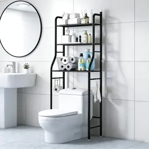 Over the Toilet Storage, Metal Bathroom Shelve, Over Toilet Bathroom Organizer, Space Saver Bathrooms Shelve for Restroom Laundry Balcony, Black