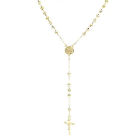 Women's Real Gold-Filled Layering Necklace - Religious Rosary with Cross Pendant Jewelry, Layered Beads, Chain and Link, Unisex Spiritual Accessory for Special Occasions