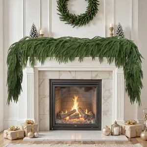 6 Ft Christmas Norfolk Pine Garland, Dense Pines Realistic Touch Garland Ornaments, Greenery Artificial Pine Cypress Garlands for Christmas Holiday Mantle Fireplace Table Home Decor Decorative Ornament